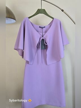 NWT ALBERTA FERRETTI Lavender Cape-Sleeve Shift Dress Size: S/4 Made In Italy